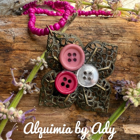Pink and Silver Button Pendant Necklace - Picture 1 of 2
